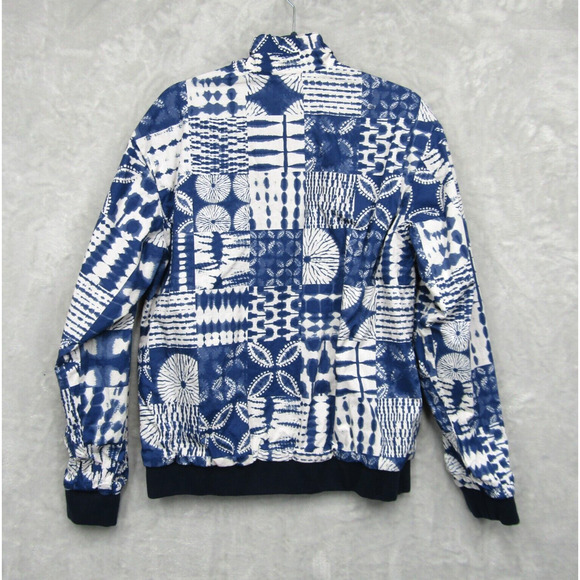 Lands End Bomber Jacket Reversible Womens Medium Blue Full Zip Cotton Nautical - Picture 6 of 11